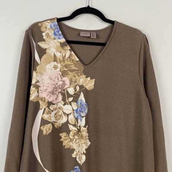 Chicos Womens Size 3 Black Red Animal Print Long Sleeve Top Blouse - Picture 3 of 9